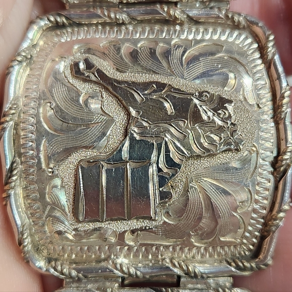 Vintage Sterling Silver "Rainbow S.W.-New Mexico" Buckle & Leather Cuff Bracelet - Picture 9 of 12